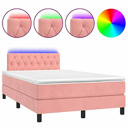 Sommier à lattes et LED,Cadre à lattes de lit avec matelas pour Adulte Rose 120x200cm -MN77322