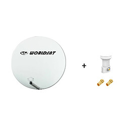 Antenne Parabole Fibre SMC 75 cm Beige WORLDSAT + LNB Single 0,1 dB Full HD 1080p 4K Ultra HD + 2 Fiches F Or - Visserie en Inox