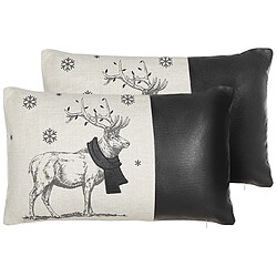 Beliani Lot de 2 coussins SVEN Cuir PU 30 x 50 cm Animal Noir