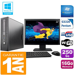 PC HP EliteDesk 800 G1 SFF Intel G3220 16Go Disque 250 Go Wifi W7 Ecran 22" - Occasion