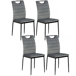 Toilinux Lot de 4 Chaises de salle à manger effet velours et métal - Gris