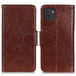 Etui en PU texture nappa marron pour votre Samsung Galaxy A03 (166.5 x 75.98 x 9.14mm)