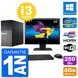 PC Dell 3010 MT Ecran 22" i3-3220 RAM 4Go Disque Dur 250Go HDMI Windows 10 Wifi - Occasion