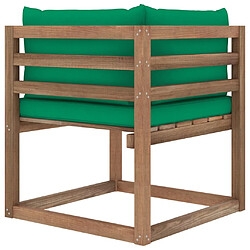 Avis vidaXL Canapé d'angle palette de jardin avec coussins vert