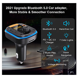 Chrono Transmetteur FM Bluetooth pour Voiture - Adaptateur Voiture Bluetooth PD20W+QC3.0 Allume-Cigare Bluetooth 5.0 Récepteur Radio Lecteur de Musique, Noir