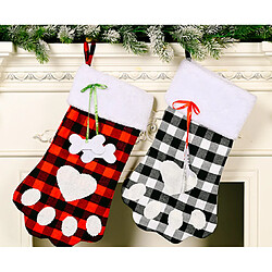 C35 2PCS Décoration de Noël Rouge et Noir treillis Chien de Noël chien chaussettes chaussettes de cadeau de Noël décoration chaussettes de bonbons