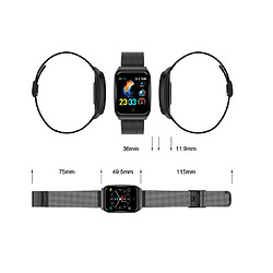 YP Select 1,3 pouces Écran couleur Pression artérielle Moniteur de fréquence cardiaque Sport Bluetooth Smart Wristband Watch-Noir pas cher