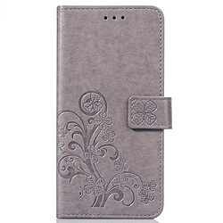 Wewoo Housse Coque Étui en cuir à motif de fleurs repiquées Lucky Clover pour HuY9 (2019) / Enjoy 9 Plus, avec support, logements pour cartes, portefeuille et dragonne (Gris)