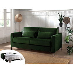 Lisa Design Owen - canapé 3 places convertible - couchage quotidien - matelas 12 cm - en velours Owen - canapé 3 places convertible - couchage quotidien - matelas 12 cm - en velours - Vert