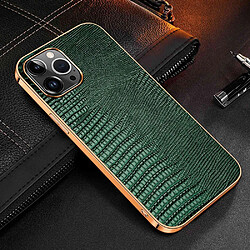 Coque en TPU + cuir véritable électroplaqué, texture lézard, antichute pour votre iPhone 14 Pro - vert