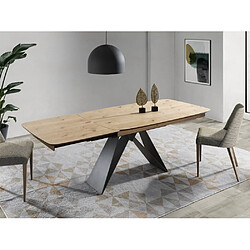 Avis Inside 75 Table repas extensible YAKKA 12 couverts 200/270x100cm pied métal noir plateau chêne noueux