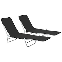 vidaXL Chaises longues pliables lot de 2 Acier et tissu Noir