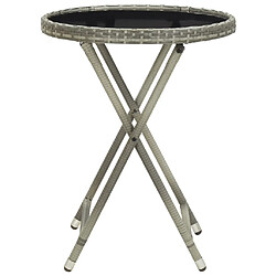 vidaXL Table à thé Gris 60 cm Résine tressée et verre trempé