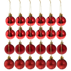 24pcs 6cm boules de noël ornements d'arbre de Noël suspendus décorations rouges