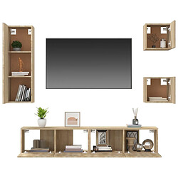 Maison Chic Ensemble de meubles TV 5 pcs | Banc TV Moderne pour salon | Meuble de Rangement - Chêne sonoma Bois d'ingénierie -MN21704 pas cher