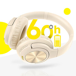 Foneng Casque Sans Fil Supra auriculaire Autonomie 60H Beige pas cher