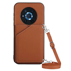 Coque en TPU + PU avec béquille, bandoulière et porte-cartes marron pour votre Honor Magic3