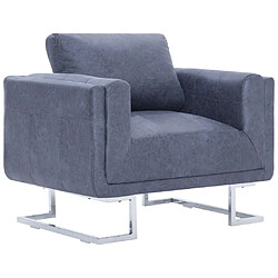 vidaXL Fauteuil cube Gris Similicuir daim