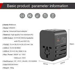 Universal Double type C PD QC USB tout dans un seul adaptateur de chargeur avec l'UE US UN UK AUP Voyage Prise de chargeur d'électricité | Adaptateur de prise internationale pas cher