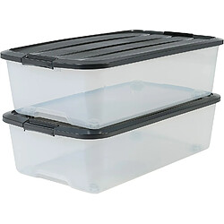 Iris Ohyama, lot de 2 boîtes de rangement sous lit avec couvercle - Modular Clear Box - MCB-UB