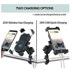 Chrono Support de charge pour téléphone à une touche sans fil Qi QC3.0 USB 2 en 1 support de chargeur de guidon 12V / 24V pour téléphones portables de 3,5 à 6,8 pouces (noir)