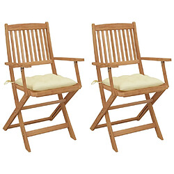 Maison Chic Lot de 2 Chaises pliables de jardin avec coussins | Chaises Relax d'extérieur Bois d'acacia -GKD67799