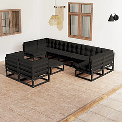 Maison Chic Salon de jardin 10 pcs + coussins - Mobilier/Meubles de jardin - Table et chaises d'extérieur Noir Bois de pin massif -MN42469