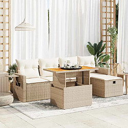 vidaXL Salon de jardin 6 pcs avec coussins beige résine tressée acacia