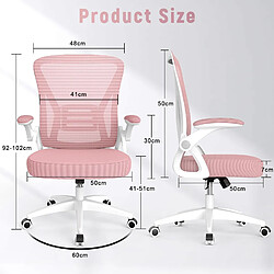 Chaises de bureau pour le bureau à domicile - avec accoudoirs rabattables à 90 ° et support lombaire - Chaises de bureau ergonomiques Rattantree pour la maison - Réglable en hauteur - Mobilier de bureau à domicile ROSE