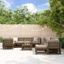 Maison Chic Salon de jardin 10 pcs + coussins - Mobilier/Meubles de jardin - Table et chaises d'extérieur marron miel bois massif -MN79896