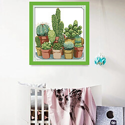 Kit de départ estampé au point de croix, motif de cactus pré-imprimé 14CT 34x35cm