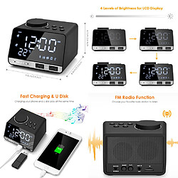 Réveil Haut-Parleur Bluetooth 4.2 Radio Fm 2 Ports Usb Réveil Alarme Digital Led