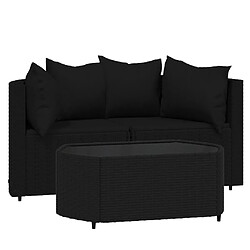 vidaXL Salon de jardin 3 pcs avec coussins Noir Résine tressée