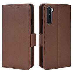 Etui en PU texture litchi, double fermeture magnétique avec support, marron pour votre OnePlus Nord