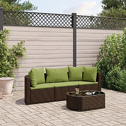 vidaXL Salon de jardin 4 pcs avec coussins marron résine tressée