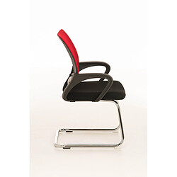 Decoshop26 Chaise de bureau reception sans roulettes dossier en maille avec accoudoirs rouge BUR10503