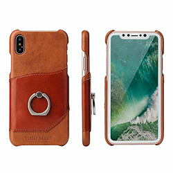 Wewoo Coque marron pour iPhone X Couleur Correspondant En Cuir Véritable Couverture Arrière Cas Avec 360 Degrés Rotation Titulaire & Fente Fierre Shann Carte