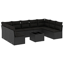 vidaXL Salon de jardin 10 pcs avec coussins noir résine tressée