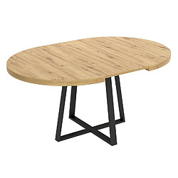 Pegane Table à manger ronde extensible en bois chêne avec pieds en métal graphite - Longueur 110-158 x Profondeur 110 x Hauteur 77 cm