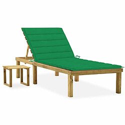 Maison Chic Chaise longue de jardin, Transat avec table et coussin Pin imprégné