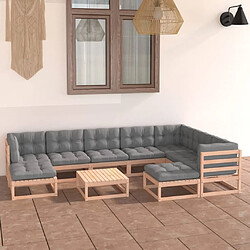 Maison Chic Salon de jardin 10 pcs + coussins - Mobilier/Meubles de jardin - Table et chaises d'extérieur Bois de pin massif -MN14010