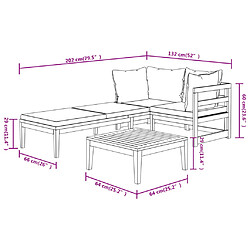 vidaXL Salon de jardin 3 pcs avec coussins blanc crème Bois d'acacia pas cher