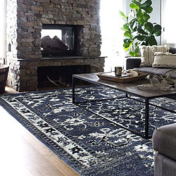 Thedecofactory VENISE - Tapis toucher laineux motifs floraux bleu anthracite 133x190