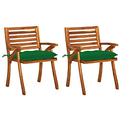 vidaXL Chaises à manger de jardin avec coussins lot de 2 Acacia massif