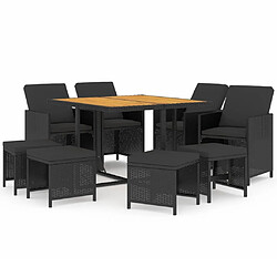 Maison Chic Mobilier à dîner 9 pcs de jardin avec coussins - Ensemble table et chaises d'extérieur - Salon/Mobilier de jardin classique Résine tressée Noir -MN25351