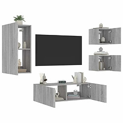 Maison Chic Lot de 4 Meuble TV muraux, Banc TV avec lumières LED pour salon, Meuble de rangement sonoma gris -GKD33095