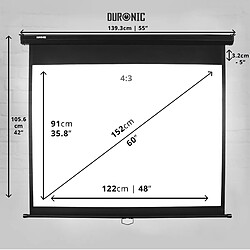 Duronic MPS60 4/3 Ecran de Projection à Déroulement Manuel – 60 Pouces ou 122 x 91 cm – Format d'Image de 4:3 – Fixation Murale ou au Plafond – Home-Cinema, Salle de Conférences, Salle de Classe