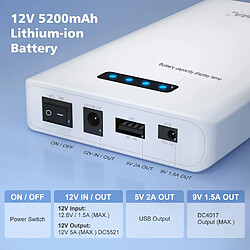 SANAG Pack Batterie Lithium-Ion 12V 5200Mah Power Bank Avec Double Sortie 12V 9V Dc Et 5V Usb Pour Les Bandes Led, Les Rubans Lumineux, Les Caméras De Vidéosurveillance, Etc, Avec Chargeur