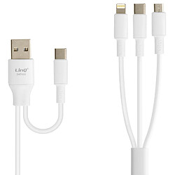 LinQ Câble USB-A / USB-C vers USB-C, Lightning et Micro-USB Longueur 1,2m Blanc