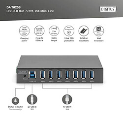 DIGITUS hub USB Industriel 7 Ports - 7X USB-A - USB 3.0-5 Gbps - USB SuperSpeed - Protection ESD 15 KV - Montage sur Rail DIN - Noir